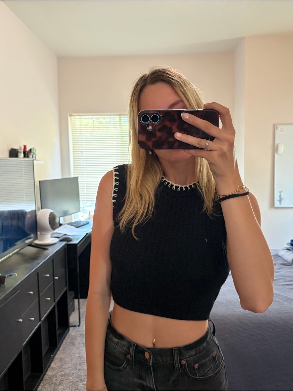 Altar'd State Black Ribbed Cropped Tank with Contrast Stitch
